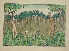 Adam & Eve in Garden 7 1/2 x 10 W/C Painting on Paper Board-1930s-James Gussow