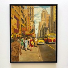 DAVE MILTON 1959 MCM HOPPER STYLE „42ND STREET NYC“ FRAMED ORIGINAL OIL PAINTING
