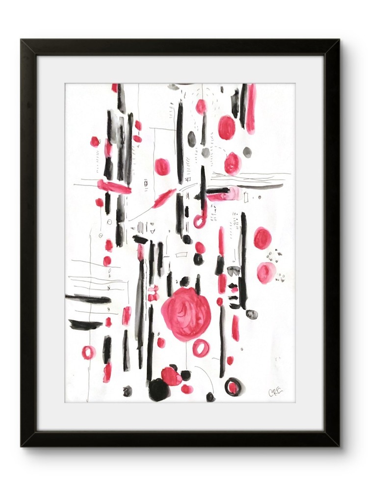 Original Expressionism Abstract Minimal Red Modern Relaxed Art 11×14 on Paper