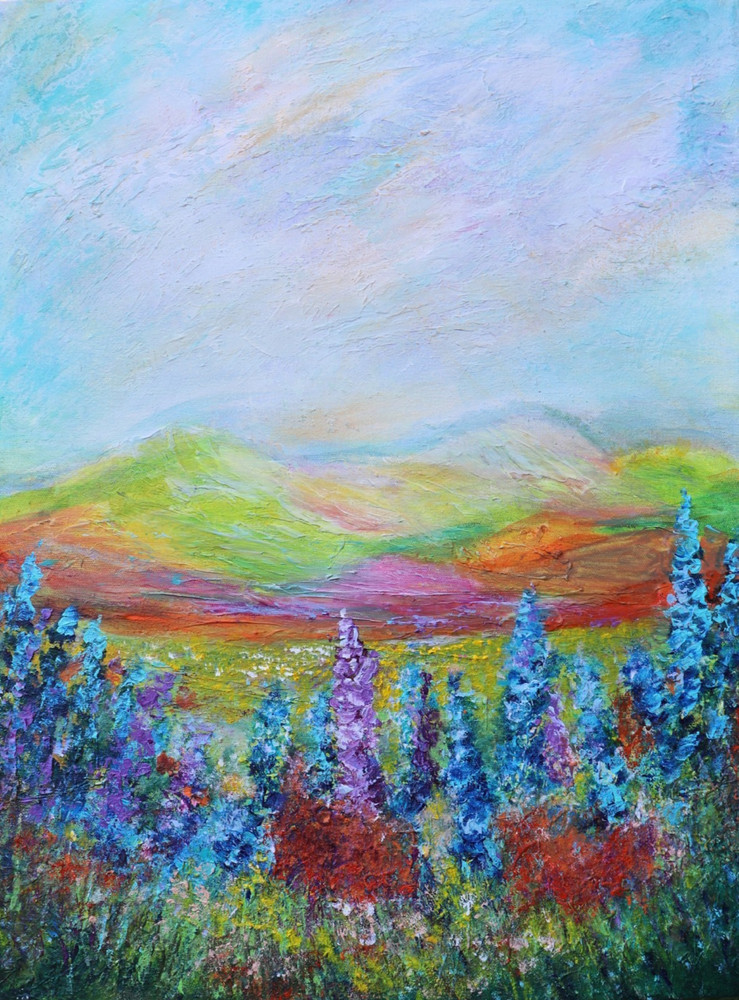 Original Wildflower Meadow Landscape Painting 18×24 Farmhouse Cottage Art