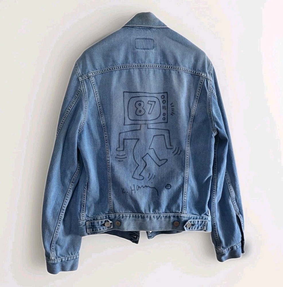 Keith Haring Ink Drawing Felt Tip On Original Denim Jacket NOT A PRINT