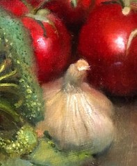 Broccoli, Garlic & Tomatoes 12×12 in. Oil on stretched canvas HALL GROAT II