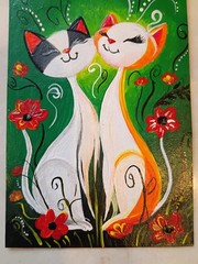 aceo pair of cat’s acrylic hand painted 2 1/2×3 1/2 🌈