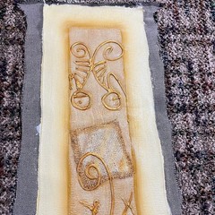 Vintage Haitian Yellow Gold Textile Painting On Fabric Signed Tapestry Haiti