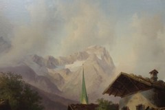 German Landscape Painting „An Alpine Village” by Joseph Heinrich Marr