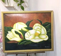Vintage Original 23 X 29 „Magnolia Study“ Floral Oil Painting On Canvas