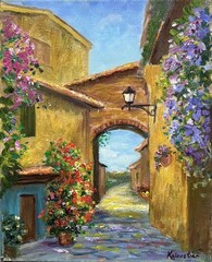 Tuscany Village Street Italy Realism Art Original Oil Painting Kaloustian