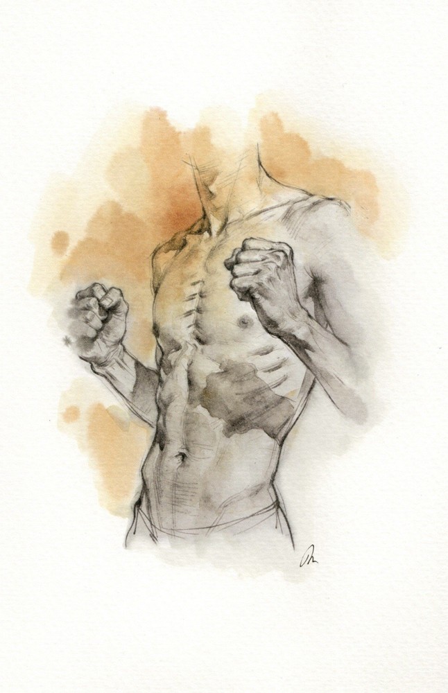Original Watercolor Painting Male Figure Study Book Page (5.5 × 8.5 inches)