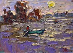 Oil painting The river rose in the village O. Ivanyuk Original nAAA4033
