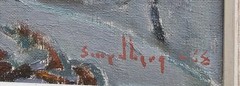 SCANDINAVIAN MODERNIST MOUNTAIN LANDSCAPE PAINTING SIGNED EFRITZ SMEDBERG 1968