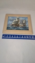 J. Harvey Oil on Canvas Painting • 19th Century French Warship Battling •