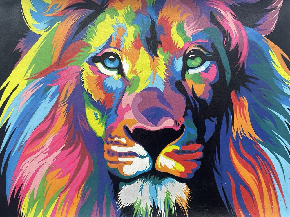 Original Colombian oil hand painting 40.5inx27in abstract colorful lion