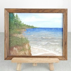 VTG Oil Painting 8×10 Landscape Seascape Ocean Bluff Coastal Lake Signed C Hoyt