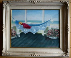 DOROTHEA OLSHANE Palm DESERT ARTIST, OIL Hammock by the SEASIDE, Coastal MODERN