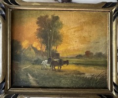 Antique Landscape Oil Painting in Original Frame France