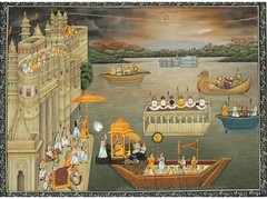 Indian Miniature Painting Of Udaipur Maharaja Enjoying in Boat 17×13.5 Inches