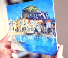Cefalu Harbor Original Sicily Italy Oil Painting Seascape 7×9.5″ Impasto Art