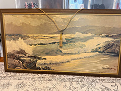Robert Wood Signed Framed Realism Seascape Painting Ocean Waves Rocky Coast