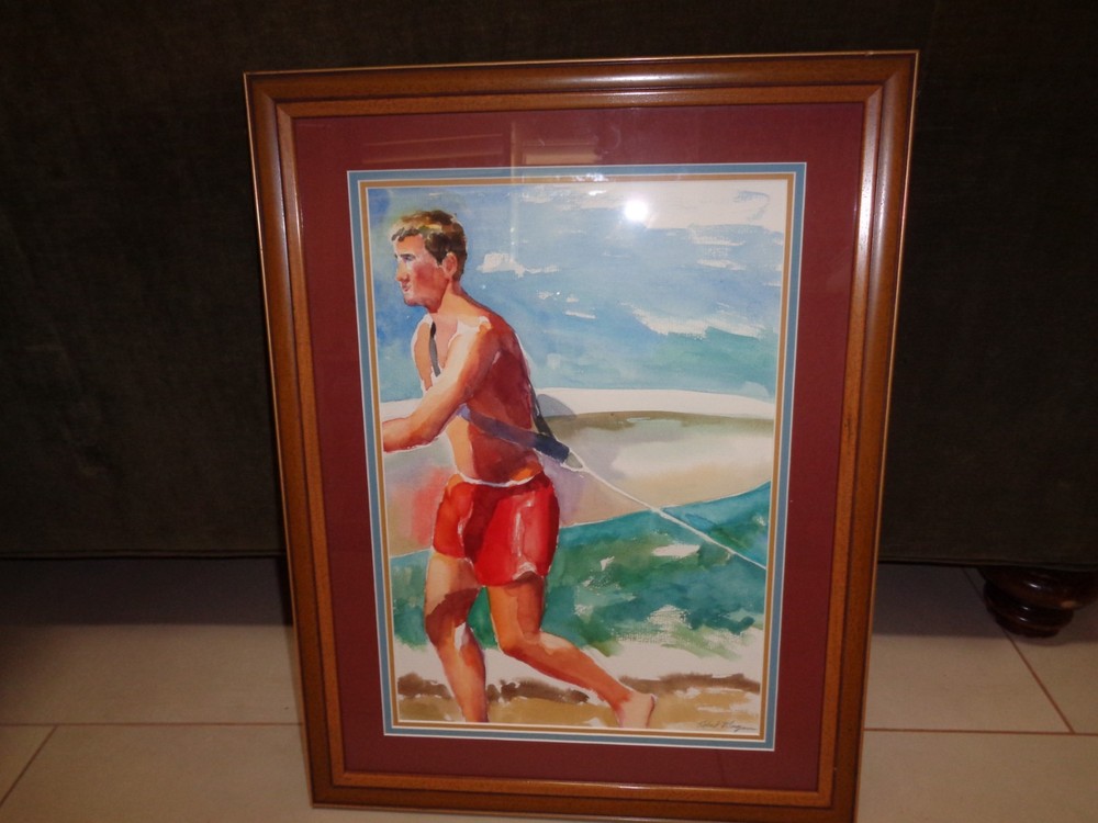 Robert Morgan The Surfer Painting Watercolor On Paper Signed Listed Art