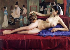 Hand-painted oil painting art female woman chinese nude on canvas 24″X36″