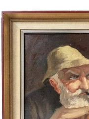 Vtg Early-Mid 20 Century German Oil Portrait Old Man Smoking Pipe Munich School