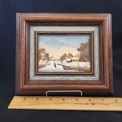 Painting Dutch Winter Signed Framed 7⅞“ j.w.v. berkum b.v. Hoorn Netherlands Vtg