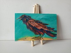 Raven Impasto Painting Original Art Impression Oil Painting 5.5 x 8.6 in