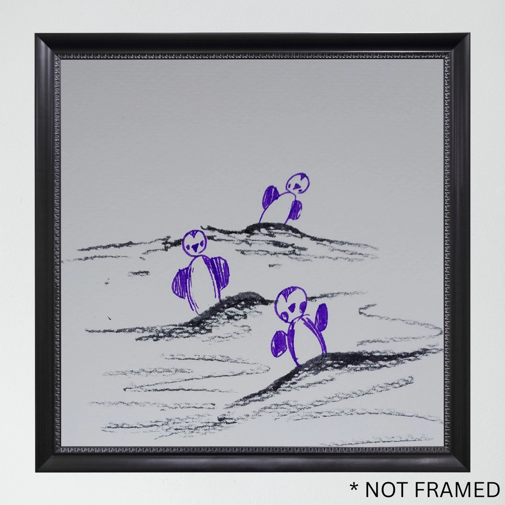 „Three Purple Penguins“ Tristan Reasor Original Abstract Painting Acrylic 6×6