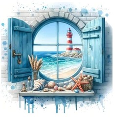 DIY Lighthouse Beach Window Diamond Painting Kit (30×30 cm) C13
