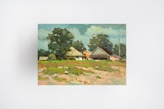 Oil painting Yard Ukrainian painter canvas Unframed original Decor landscape