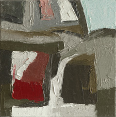 Original Abstract Textured Oil Painting, Mid Century Modern Red & Grey Wall Art