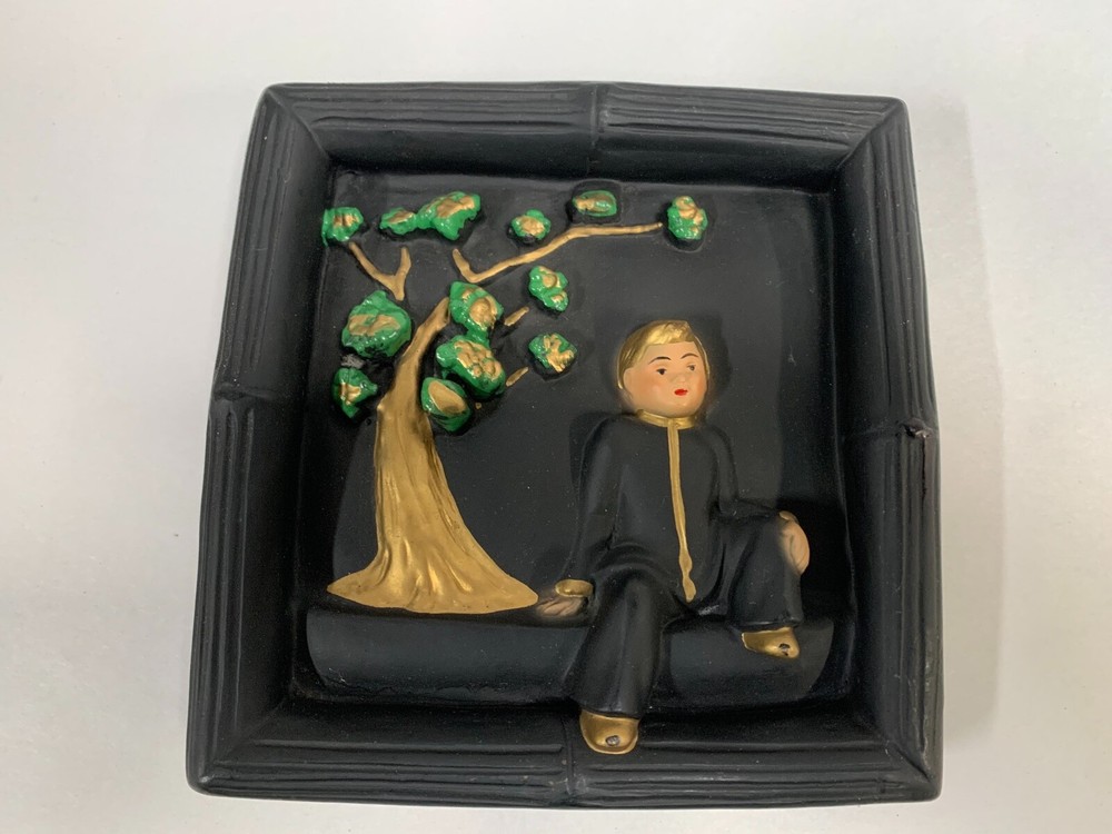Vtg Modern Eames Era Oriental Asian Plaster Relief Scene Art Wall Hanging (A4)