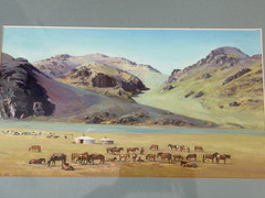 NICE! Mongolia acrylic painting signed horses yurts 13×7.5″ & 19×15 framed small