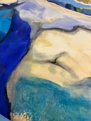 Acrylic picture pigments orig sign art ZM abstract blue beige 135×85 ready to hang