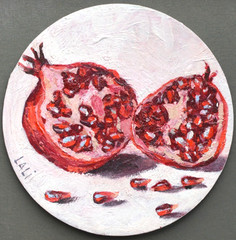 Original Oil Round Painting 4″x4″ Pomegranate art Fruit Still Life