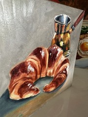 Oil Painting Still Life Art For Kitchen Gift Croissant Coffee 20x20cm Wall Art