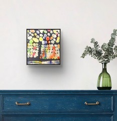Hand Painted Colorful Abstract Pattern 9×9 Acrylic on Wood, Holly Hammond