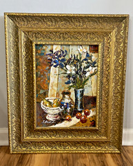 Framed Floral Fruit Still Life Original Painting on Canvas 22″ x 26″ Signed