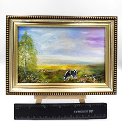 Summer nature Oil painting Original art Country Landscape Flower meadow 5×7 in