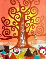 Tree of Life Original Art Mixed Media Acrylic Collage Painting 11x14in Matted
