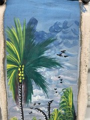 Original Haitian oil hand painting 6inx29in men working in feild harvesting food