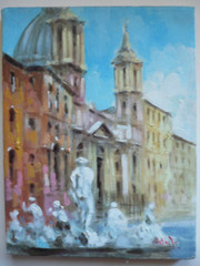 VINTAGE ROME ITALY ITALIAN OIL PAINTING, TREVI FOUNTAIN Signed OIL IMPRESSIONISM