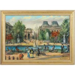 Zb,Jedrzejek~OIL PAINTING PARIS ’83 LUXENBOURG GARDEN SCENE WITH PEOPLE~Framed