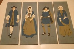HAND PAINTED ON WOOD 2 SETS–4 PANELS 1940’s-50’s–SIGNED HENRY