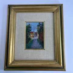 Stradina di Campagna Country Road Miniature Framed Italian Oil On Board Signed
