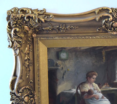 Finely Framed Signed Realistic Oil Painting by Alexander Austen Mother Child Dog