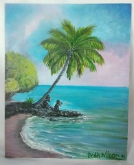 Original Acrylic Painting 8 x 10 Canvas Tropical Island Beach Cove Art Decor