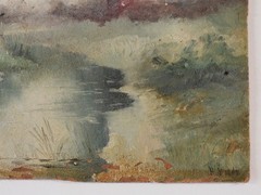 Henry Woods English Artist Impressionist Misty Day Meandering Stream Painting