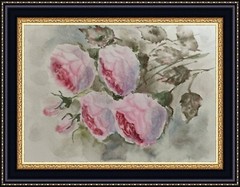 VINTAGE FLOWERS PINK ROSE Original Artwork Painting Floral Landscape Art Gift A5