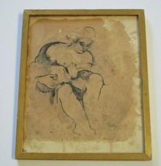 STANDISH SIGNED SEMI NUDE PORTRAIT MUSICIAN MODERNIST WOMAN FEMALE MODEL 1950’S